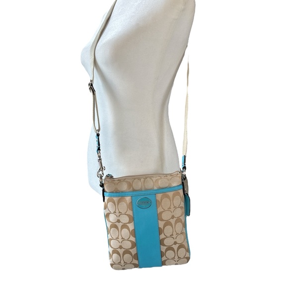 Coach Signature Kitt Swingpack Jacquard Tan/Teal OS - Picture 1 of 9